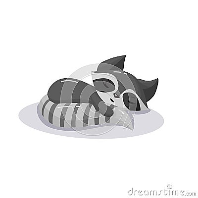 sleeping raccoon cartoon curled up. Flat vector illustration isolated Vector Illustration