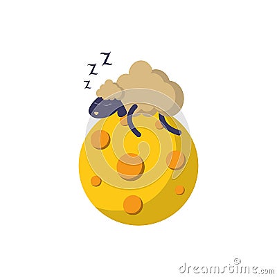 Sleeping sheep moon flat icon image Vector Illustration