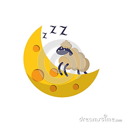 Sleeping sheep moon flat icon image Vector Illustration