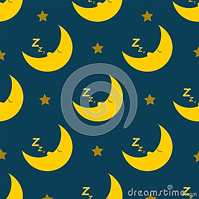 Sleeping and snoring moon seamless pattern Vector Illustration