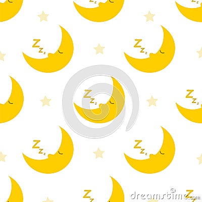 Sleeping and snoring moon seamless pattern Vector Illustration