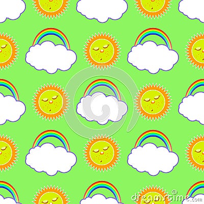 Sleeping sun and a rainbow with a cloud Cartoon Illustration