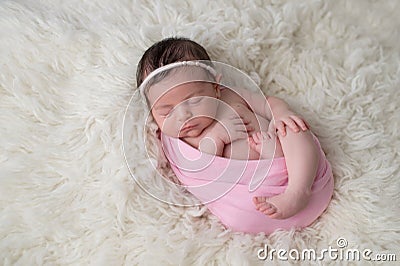 Swaddled, Sleeping Newborn Baby Girl Stock Photo