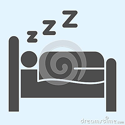 Sleeping time solid icon. Person sleep on bed. Horeca vector design concept, glyph style pictogram on white background Vector Illustration