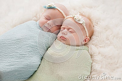 Sleeping Twin Baby Girls Stock Photo