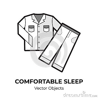 Sleepwear pajama vector isolated. Comfortable sleep illustration item black white pajama vector, good sleep Vector Illustration