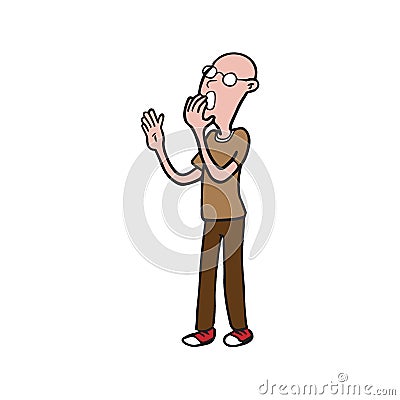 Sleepy bald mand yawning cartoon drawing Vector Illustration