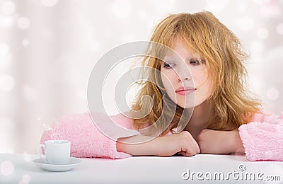 Sleepy beautiful funny girl with a coffee Stock Photo