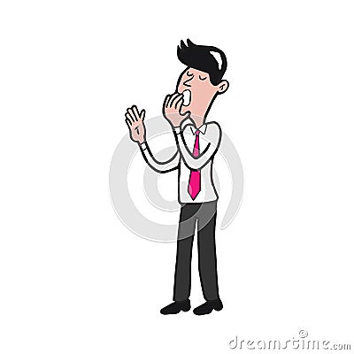 Sleepy businessman yawning cartoon drawing Vector Illustration