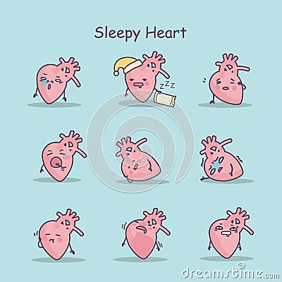 Sleepy cartoon heart set Vector Illustration