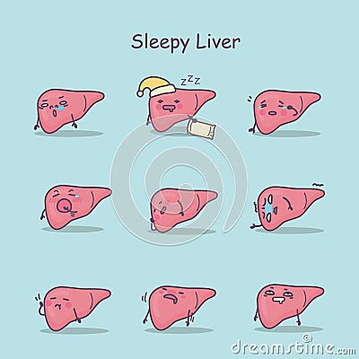 Sleepy cartoon liver set Vector Illustration