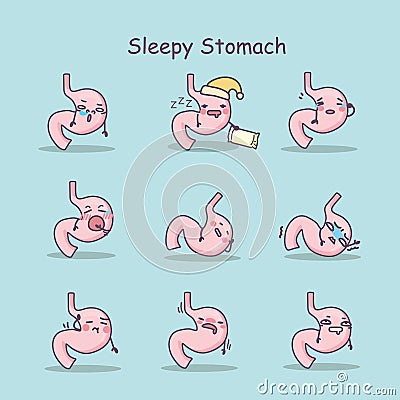 Sleepy cartoon stomach set Vector Illustration