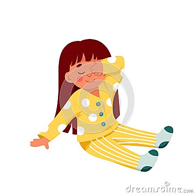 Sleepy cute child awakening in morning after healthy nights sleep, girl in pajamas Vector Illustration