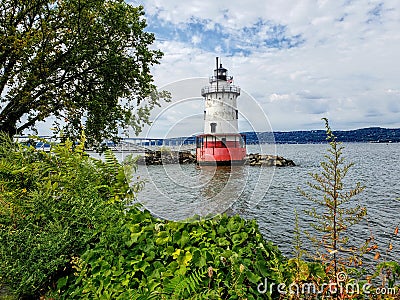 Sleepy Hollow Lighthouse, also known as Tarrytown Light, in Sleepy Hollow, New York Stock Photo