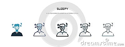 Sleepy icon in different style vector illustration. two colored and black sleepy vector icons designed in filled, outline, line Vector Illustration