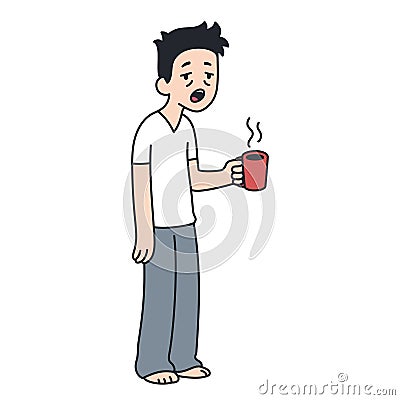 Sleepy man with cup of coffee Vector Illustration