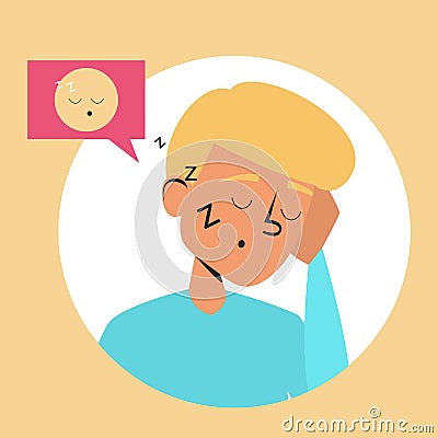 Sleepy man portrait vector isolated. Yellow emoji Stock Photo