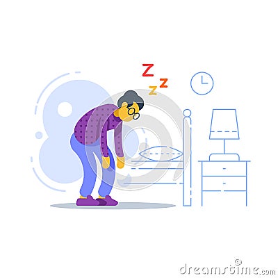 Sleepy old woman, sleep deprived or disorder, lack of energy, feeling weak Vector Illustration