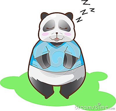 Sleepy Panda in blue shirt lsolated on white Vector Illustration