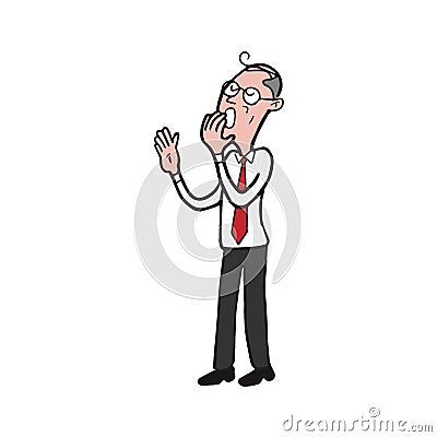 Sleepy senior businessman yawning cartoon drawing Stock Photo