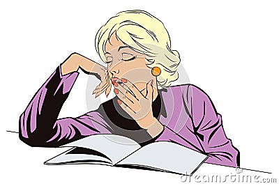 Sleepy Teenage Girl Letting Out a Big Yawn Vector Illustration