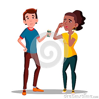 Sleepy Tired Characters Young Man And Girl Vector Vector Illustration