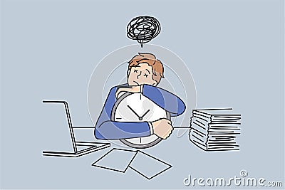 Sleepy worker and tiredness concept. Vector Illustration