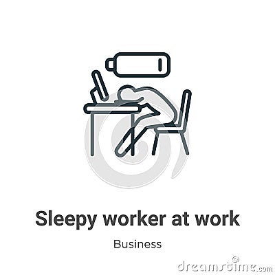 Sleepy worker at work outline vector icon. Thin line black sleepy worker at work icon, flat vector simple element illustration Vector Illustration