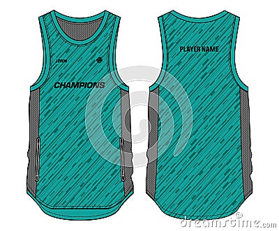 Sleeveless Tank Top Basketball jersey vest design t-shirt template, sports jersey concept with front and back view for Men and Vector Illustration