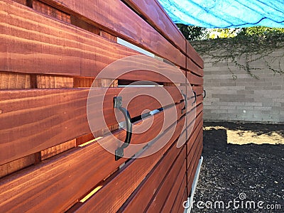 On Sleeves Horizontal Redwood Fence Stock Photo