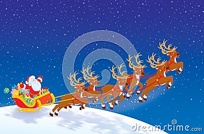 Sleigh of Santa taking off Stock Photo