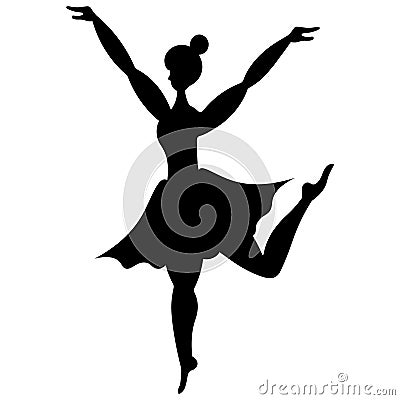 Slender ballerina dancing. A graceful performer. Flat style. Vector illustration. Isolated white background. Silhouette of a woman Vector Illustration