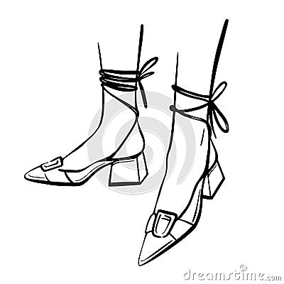 Slender female legs in sandals. Fashion illustration. Hand-drawn illustration Vector Illustration