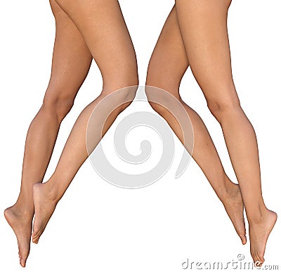 Slender female legs with stretched out feet - left and right side views Cartoon Illustration