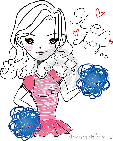 Slender girl in pink costume. Vector Illustration