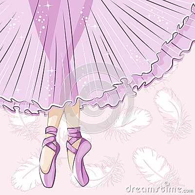 Slender legs in ballet slippers. Vector Illustration