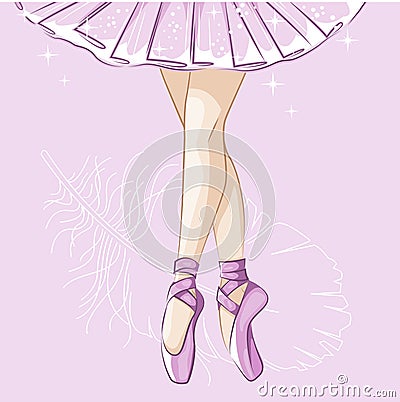 Slender legs in ballet slippers. Vector Illustration