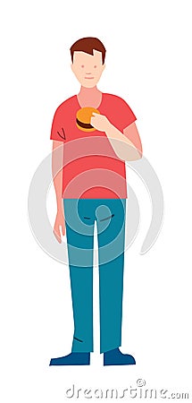 Slender young man with hamburger Cartoon Illustration
