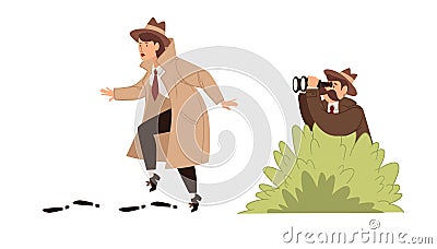 Sleuth Character Inquisitive Actions Set Vector Illustration