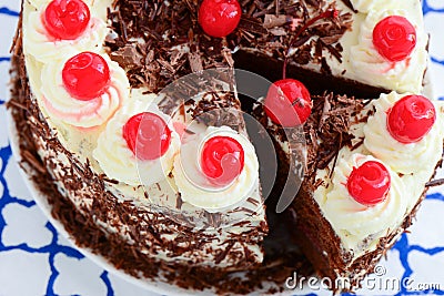 Slice of blackforest cake gateau Stock Photo