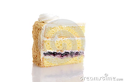 Slice of blueberry cream cake Stock Photo