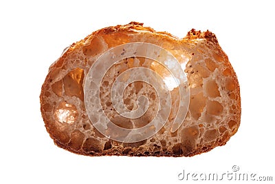 Bread. Slice of sourdough freshly baked bread on white background. Stock Photo