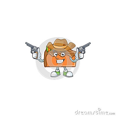 Slice cake chocolate with the mascot cowboy. Vector Illustration