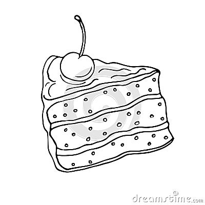 Slice of cake. Hand drawn sketch Vector Illustration