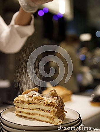 A slice of cake served Stock Photo