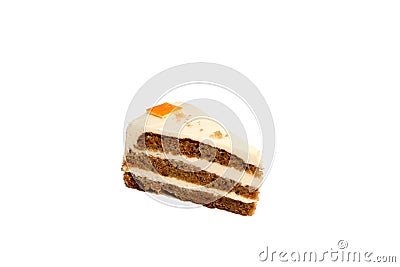 Slice of carrot cake isolated on white background, no shadow Stock Photo