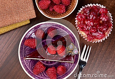 Delicious creamy raspberry cake on the table top view stock images Stock Photo