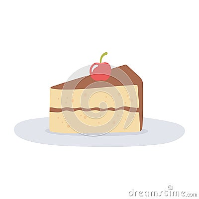 Slice chocolate cake and fruit isolated icon design white background Vector Illustration