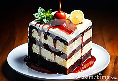 Slice chocolate cheesecake. Generative AI Stock Photo