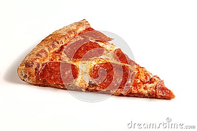 Slice of classic original Pepperoni Pizza isolated on white background Stock Photo